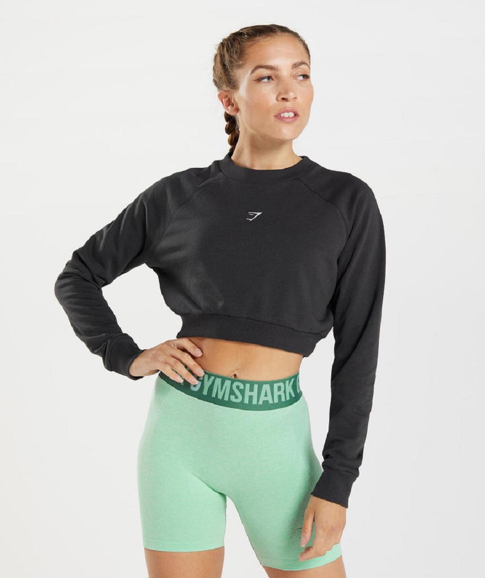 Correr Con Capucha Gymshark Entrenamiento Cropped Sueter Mujer Negras | CO 2604LIS